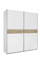 Rauch Möbel Noosa Armoire à Portes Coulissantes, Blanc/Chêne Sonoma, 2 Portes avec Kit d'Accessoires Basic 2 Tringles à Linge, 2 Étagères, l X H X P 175 X 197 X 59 Cm