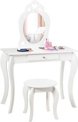 FANTASK Coiffeuse pour Enfant en Bois, 70 x 34 x 105 cm, Blanche, avec Tabouret et Miroir Amovible, avec Accessoires pour Fille