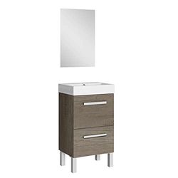 Baikal Conjunto de móveis de casa de banho 45 cm. Inclui móveis com lavatório. Melamina 16 mm. Móveis montados. Lavatório embutido. Com espelho porta rebatível gaveta Nebraska