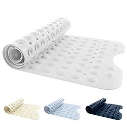 ANSIO® Shower Mats Non Slip Anti Mould Bath Mat for Bathroom Rubber Shower Mat with Drain Holes & Suction Cups Machine Washable - Solid white, 40 x 102 cm