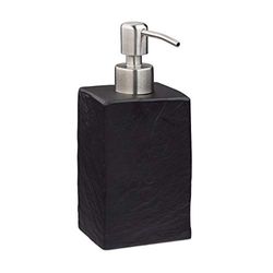 relaxdays Porte-Savon Liquide, 200 ML, Rechargeable, Salle de Bain, Distributeur shampoing, Pompe en INOX, Noir, Polyrésine, 1 élément