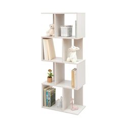 Iris Ohyama, Decoratieve boekenkast met 4 legplanken/boekenkast in S-vorm, Ontwerp, Modulare, kantoor, kamer, bibliotheek - Display Shelf - SRK-W4 - Witte eik