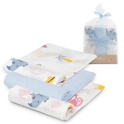 Interbaby Babydoekjes van katoen, 80 x 80 cm, verpakking met 3 luiers, voor borstvoeding, handdoek, deken, comfortabel, zacht, ademend, panda-design, grijs