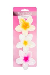 Brushworks Tropical Flower Claw Clips (3-Pack) – Glossy Floral Hair Clamps, Secure Grip for Thick & Thin Hair, Hawaiian Plumeria Flower Summer Hair Accessories for Women & Girls, Vegan & Cruelty-Free