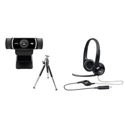 Logitech C922 Pro Stream Webcam, Streaming Veloce HD 1080p/30fps o 720p/60fps & H390 Cuffie Cablate, Cuffia Stereo con Microfono Regolabile con Cancellazione del ‎‎Rumore
