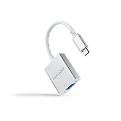 Brightium 10 cm aluminium USB-C naar VGA-converter voor het aansluiten van USB-C-apparaten op VGA-schermen, ideaal voor presentaties en projecties.