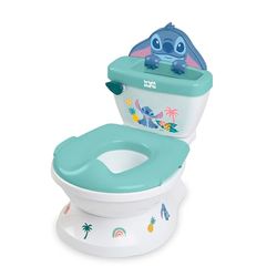 Bright Starts, Disney Stitch My Size Potty - 2-in-1 trainingstoilet voor peuters met spoelgeluid, spatbescherming, afneembare zitting, inclusief 12 stickers, vanaf 18 maanden