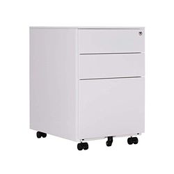 OFITURIA ® Archivador Metálico Blanco con Cerradura para Oficina, Cajonera con Ruedas, 3 Cajones, Viene Montado 52x39x60 cm