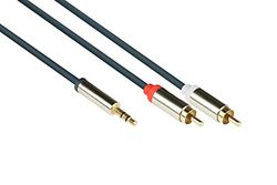 Good Connections GC-M0059 audio aansluitkabel hoge kwaliteit 3,5 mm, jack plug naar 2x RCA (Cinch) stekker, OFC, volledig metalen behuizing, 2m donkerblauw