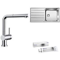 BLANCO LINUS-S-F 514023 Grifería de cocina extraíble con cabezal de manguera extraíble+ LEMIS XL 6 S-IF 523035 Fregadero de + Deepclean Stainless Steel