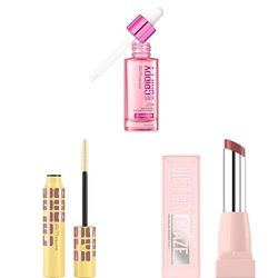 Maybelline Makeup Bundle Gift, New Viral Favourites, Colossal Bubble Volumising Mascara, Grippy Serum Primer for Face and Lifter Glaze Lip Balm in Shade Berry Haze