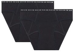 Dim Dim Protect Menstruatieslip, biologisch katoen, overvloedige stroom, 2 stuks, Zwart, L