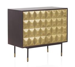 Aparador 2 Puertas Frontal Metal Dorado Madera Maciza De Mango Con Patas Metal En Negro Y Oro