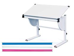 Inter Link - Réglable en Hauteur - Bureau Enfant - Bureau élève - Bureau Adolescent - Bureau avec Tablette basculante - Blanc - 3 détails de Couleur - Milo