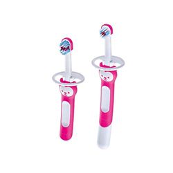 Mam Learn to Brush Set tandenborstel voor kinderen met lange handgreep, tandenborstel voor mondhygiëne in autonomie, zachte tandenborstels voor 5 maanden, roze - 60 g