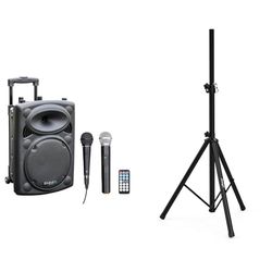 Ibiza - PORT10VHF-BT - Altavoz portátil 10"/500W MAX con 2 micrófonos (con Cable y VHF) & Audibax Neo 131 - Soporte Profesional para Altavoces - Trípode para Altavoces - Trípode Extensible