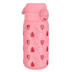 Ion8 Gourde Enfant, Inox Léger, 400ml, Non Isolé, Anti-Fuite, Facile à Ouvrir, Verrouillage Sécurisé, Lavable au Lave-Vaisselle, Poignée de Transport, Acier Inoxydable, Coccinelles