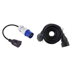 Electraline 20848043M Adaptateur pour caravanne, Bleu & Prolongateur 16A 2P+T HO5VV-F 3G1,5mm² Noir 5m