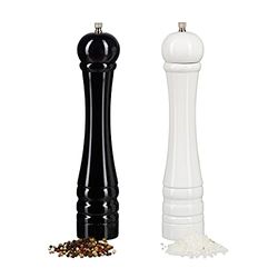 Relaxdays Moedor de pimenta, pack de 2, moinho especiarias, saleiro manual de pimenta de madeira, 30 cm, branco e preto