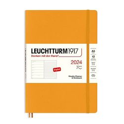 LEUCHTTURM1917 367782 - Agenda semanal y cuaderno de notas (tamaño mediano (A5) 2024, 12 meses, Rising Sun, inglés