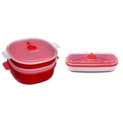 Snips | Vaporiera Per Microonde | Vaporiera Con 2 Vassoi | Contenitore per Microonde | 4 LT & Cuoci Uova, Frittata & Omelette per microonde | 0,75 LT | Colore Bianco | Linea Tempozero