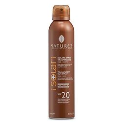 Nature's – iSolari – Protección solar en spray transparente SPF 20, protección solar corporal, rápida absorción, resistente al agua, 200 ml