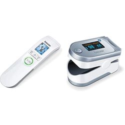 Beurer PO 60 Pulsioxímetro con Bluetooth, medición de la saturación de oxígeno y de la frecuencia cardíaca + FT 95 Bluetooth®, Termómetro clínico de infrarrojos sin contacto con innovadora
