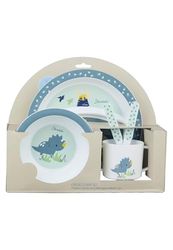 Sterntaler Dino Rexi Crockery Set - Baby and Children's Crockery with Non-Slip Base on Plate, Cup and Mug - Robust Baby and Children's Tableware Made of Food-Grade Material, Blue