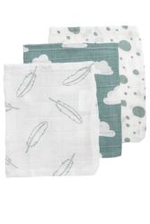 Meyco Hydrophilic Washcloths - Feather-Cloud-Dots - Zestaw 3 sztuk - 20x17cm - Stone Green/White