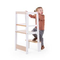 CHILDHOME, Montessori Observation Tower, barns inlärningstorn, säkra, 2-höjdssteg, från 18 månader upp till 100 kg, naturvit