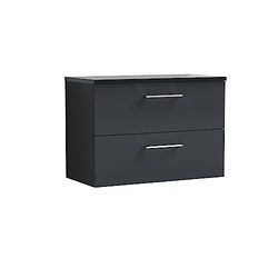 nuie ARN1426LSB Arno Wall Hung 2 Drawer Vanity Unit & Laminate Worktop, 800mm, Satin Anthracite/Sparkle Black