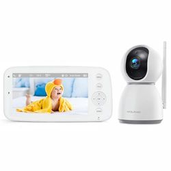 WOLFANG WB03 Baby Monitor 5.0" 720P-Skärm med 2350mAh Batteri, 1080P Kamera med Night Vision och 2X Digtal Zoom, 355° Pan-and-Tilt Video Baby Monitor Ingen WiFi, 2-Way Talk, 8 vaggvisor