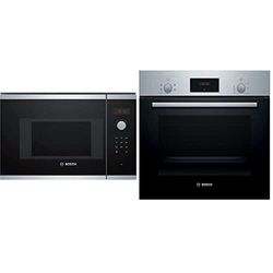 Bosch Serie 4 BFL523MS0B Built In Microwave - Stainless Steel & Bosch Serie 2 HHF113BR0B Stainless Steel Single Electric Oven with A Energy Efficiency, 66 Litre Capacity