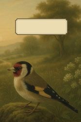 Notizbuch Vogel Stieglitz Distelfink – Vogelbeobachtung – 150 Seiten DIN A5+ Punktraster: Elegantes Vintage Tagebuch – Stil: Skizzenbuch Kupferstich coloriert Natur
