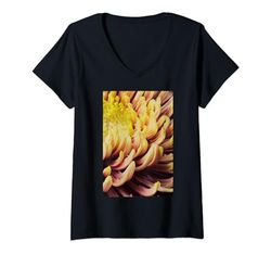 Mujer primer plano, de, crisantemo, morifolium Camiseta Cuello V