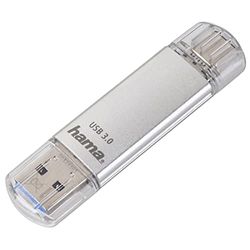 Hama USB-stick, 64 GB (geheugenstick USB-C USB-A, USB 3.1/3.0, universele gegevensopslag met 40 MB/s van aluminium, voor Windows/MacBook), zilver C-Laeta Compact