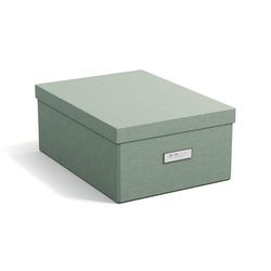 Bigso Box of Sweden KATIA Medium Storage Box with Lid - Sturdy Fibreboard and Linen Look Paper Organiser - Practical Folding Box with Label Frame - Mint Green
