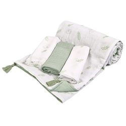 Soft Touch Boys, Girls Printed Muslin Wrap with Tassel 80 cm x100 cm & 3 Pack 70 cm x 70 cm Muslin Squares Set; Ultra-Soft & Breathable; Perfect for Swaddling & Burping; 100% Cotton Hypoallergenic