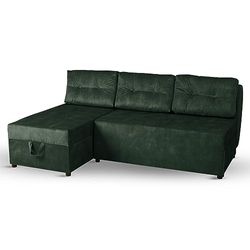 Divano angolare con 2 contenitori 196x145 cm verde scuro - divano letto angolare sinistro, superficie di riposo 196x140 cm, in tessuto velour - divano a 3 posti, per soggiorno