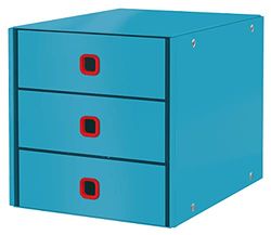 Leitz Click & Store Förvaringsbox med 3 Lådor i A4-format, Förvara Viktiga Papper och Dokument, Hopfällbart Lådskåp i Kartong För Användning Hemma / på Arbetsplatsen, Cosy-kollektionen, Blå, 53680061