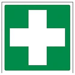 VSafety 31028AM-R "First Aid Logo" First Aid General Sign, Rigid Plastic, Vierkant, 150 mm x 150 mm, Groen