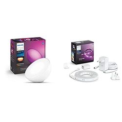 Philips Hue Go Lámpara de Mesa Inteligente LED, Bluetooth, Luz Blanca/Color + Lightstrip Tira Inteligente LED 2 m, Bluetooth, Luz Blanca/Color, Compatible con Alexa y Google Home (incl. alimentador)