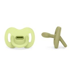 Suavinex, Pack 2 Sucettes Tout Silicone, Bébé 6/18 Mois, Tétine Symétrique SX Pro, Réversible, Douce et Souple, Idéal Dormir, Respecte le Développement Buccodentaire, Colour Essence, Vert