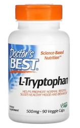 Doctor's Best L-Tryptophane avec TryptoPure, 500mg - 90 gélules végétales - Soutien pour le Sommeil et la Santé Mentale