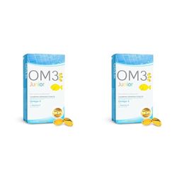 OM3 - Junior- Huile de poissons concentrée à 65% d'Oméga-3 et de Vitamine D-Pour enfants et adolescents- 45 capsules à avaler ou mâcher (Lot de 2)