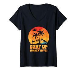 Donna Surf Surf Tropical Surf Estate Tavola da surf Sport Maglietta con Collo a V