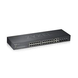 Zyxel Nebula Switch inteligente de 24 puertos Ethernet Gigabit - Diseño sin ventilador con 4 puertos combo Gigabit y modo Cloud híbrido, Garantía de Por Vida [GS1920-24v2]