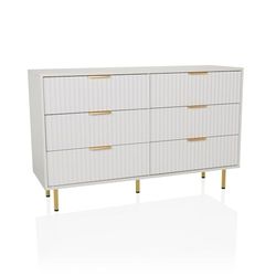hjh LIVING HJELLE komoda z 6 szufladami, złote uchwyty, komoda z szufladami do salonu, sypialni, korytarza, 120 x 40 x 75 cm, biała