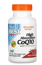 Doctor's Best CoQ10 de Alta Absorción con BioPerine, 200mg - para Energía y Salud Cardiovascular, 180 cápsulas vegetales