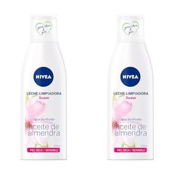 NIVEA Leche Limpiadora Suave (1 x 200 ml), limpiador facial con aceite de almendras, leche hidratante para piel seca y sensible (Paquete de 2)